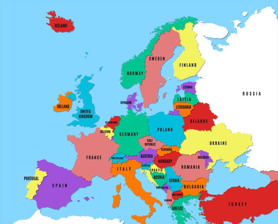 Europe Map Showing Schengen and Non-Schengen Countries